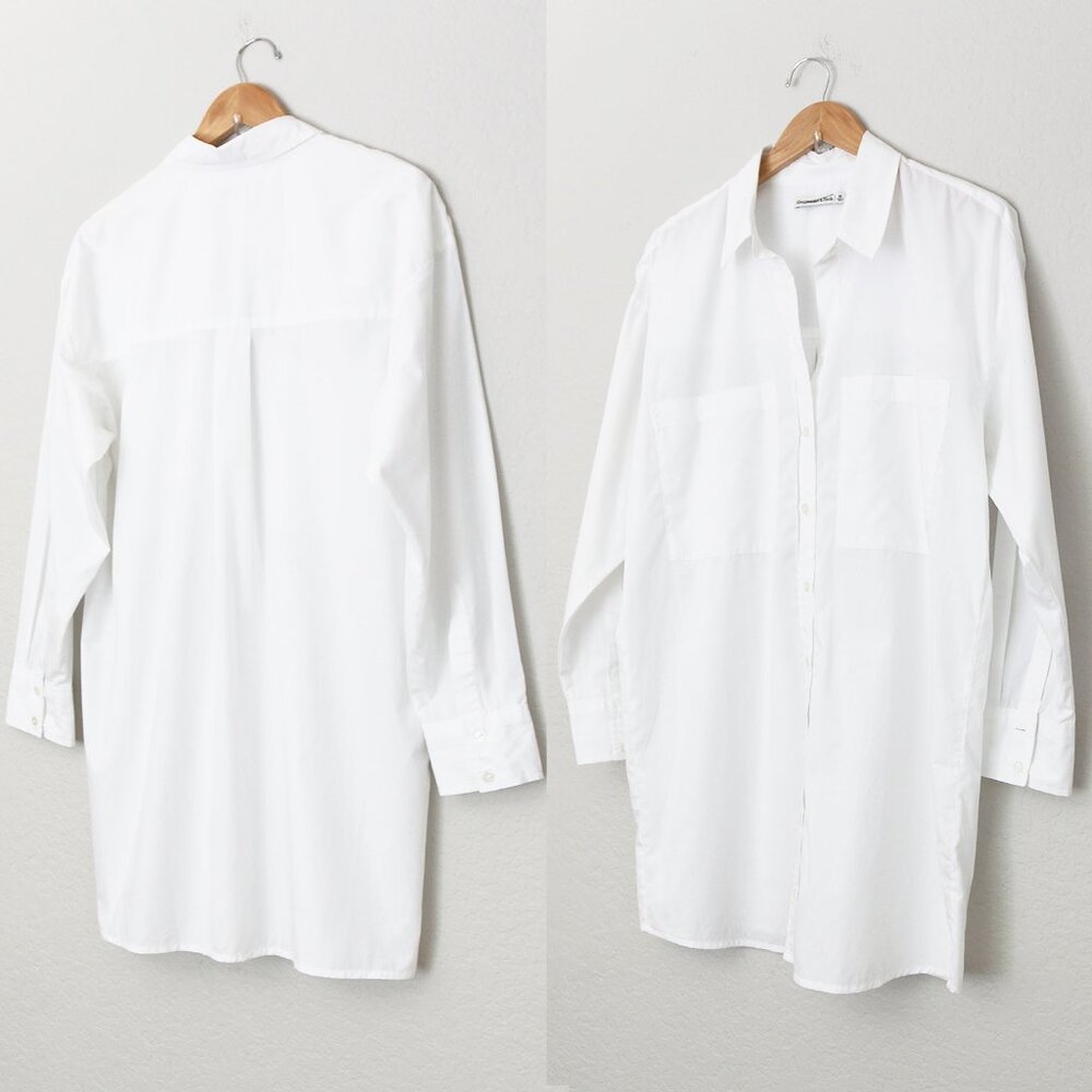 Abercrombie and Fitch White Poplin Shirt Dress Longline Tunic Oversized Cotton M - Picture 1 of 15